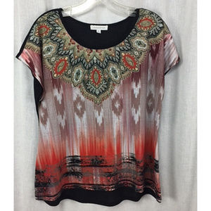 Gorgeous Black Red Short Sleeve Dress Blouse Top S